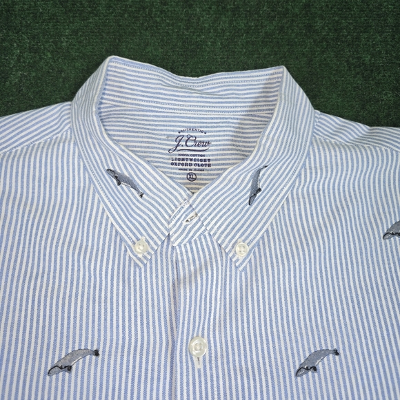 j. Crew | Lightweight Oxford Pin-Striped Embroidered BlueWhale Button Down Shirt - Picture 7 of 15